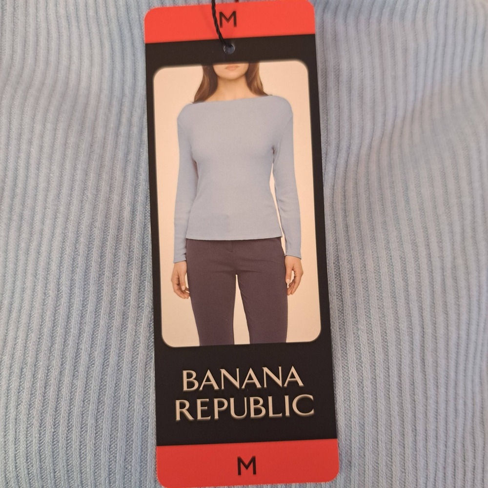 Banana Republic Ribbed Boat Neck Top Womens M Blue NWT Long Sleeve 890-239-B8 - Picture 3 of 3